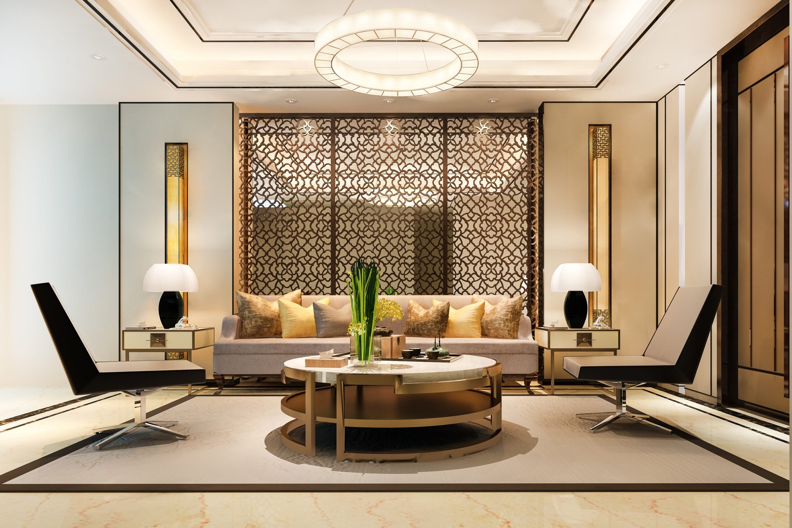 3d rendering luxury classic wall in living room and lobby hall in hotel